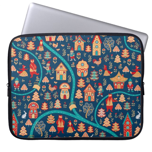 Capa Para Notebook Vista de pássaro. Casas,floresta,anões,ursos,rapos (Frente)