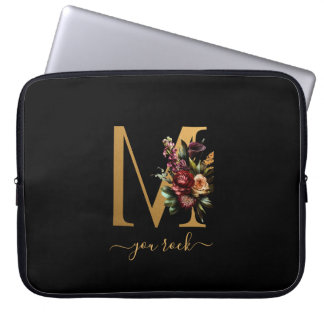 Capa Para Notebook Você Balança Texto de Rolagem Dourado Floral Monog