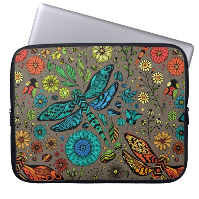 Capa Para Notebook Voe, voe libélula em marrom (Frente)