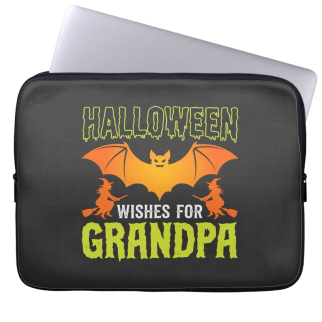 Capa Para Notebook Vovô do Halloween Morcego Bruxa Desejos (Frente)