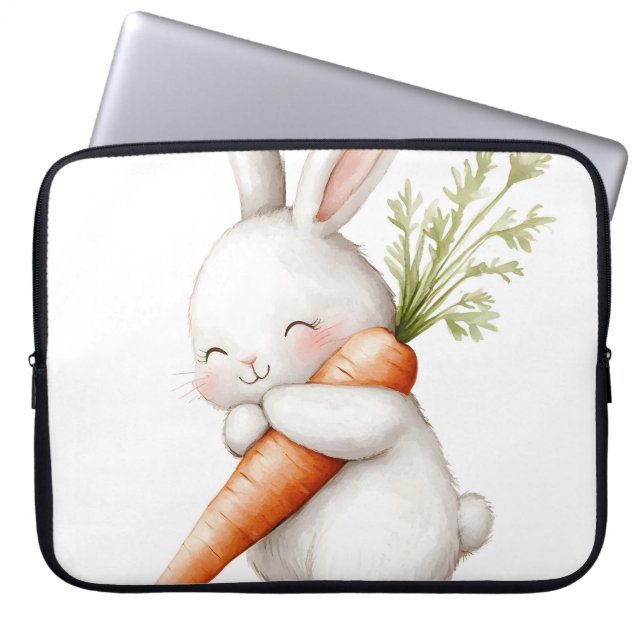 Capa Para Notebook Watercolor Fluffy Bunny Carrot Love (Frente)