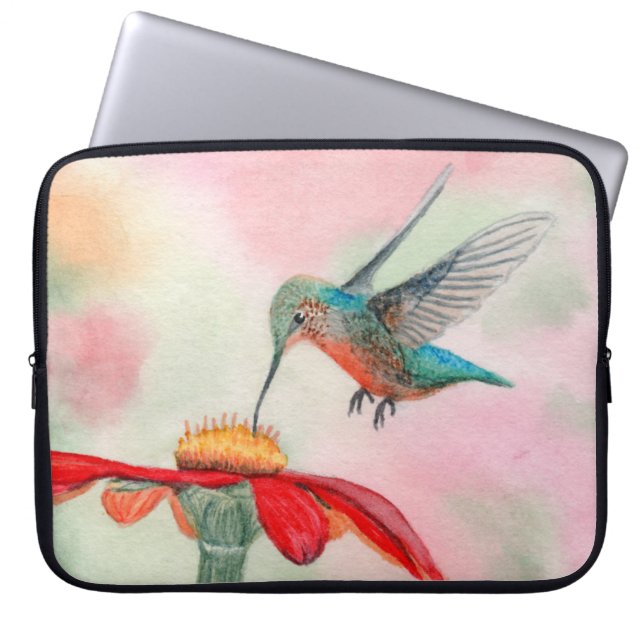 Capa Para Notebook Watercolor hummingbird art laptop sleeve (Frente)