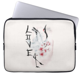 Capa Para Notebook Watercolor Japonês Sakura Blossom Love Crane