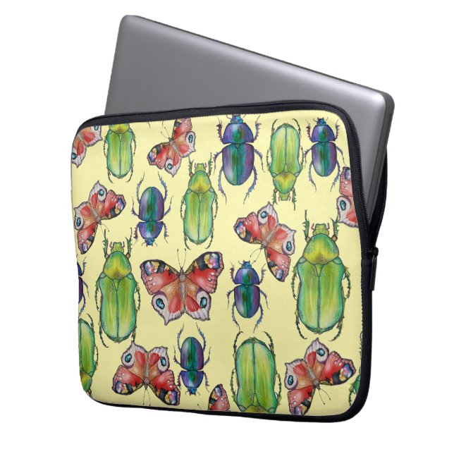 Capa Para Notebook  Watercolor pattern of beetles and butterflies (Frente Esquerda)
