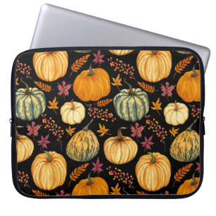Capa Para Notebook Watercolor Pumpkins: Padrão Sem Costura de outono.