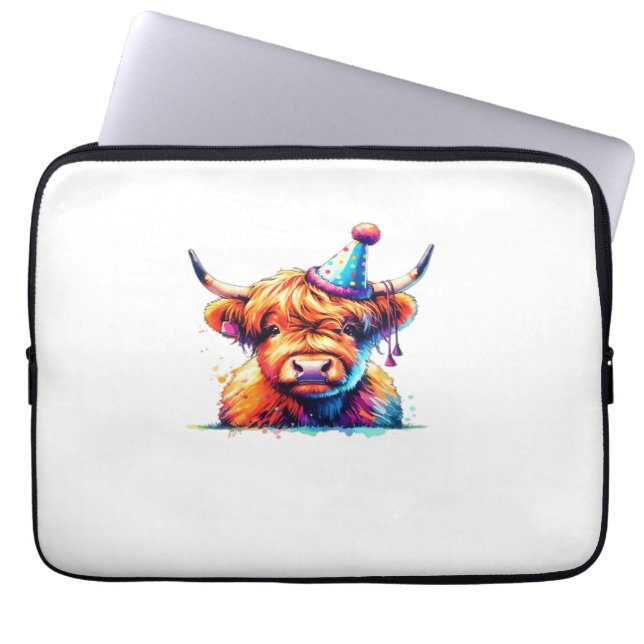 Capa Para Notebook Watercolor Scottish Highland Cow Birthday Essentia (Frente)