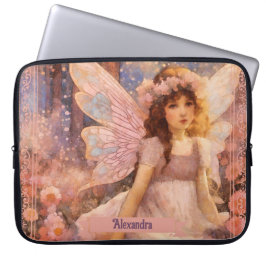 Capa Para Notebook Whimsical Fairy in Dreamy Pink Floral Garden