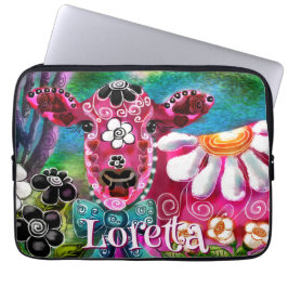 Capa Para Notebook Whimsical Floral Cow Pink Teal Black Personalized