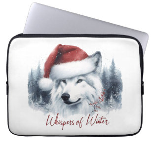 Capa Para Notebook Whispers do inverno - Lobo Aquarela em Santa Hat