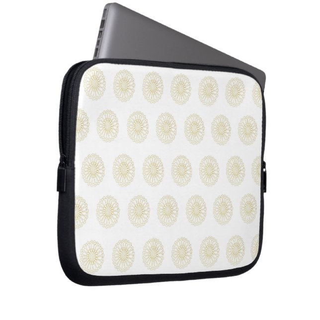 Capa Para Notebook White | Golden Zinnia Flower Medallions (Frente Esquerda)