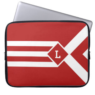 Capa Para Notebook White Stripes e Chevrons em Vermelho com Monograma