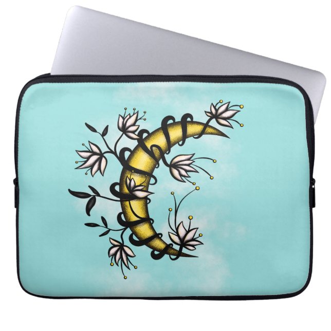 Capa Para Notebook Wicca floral da lua-bruxa (Frente)