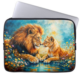Capa Para Notebook Wildlife Lion Lioness fantasia arte romântica