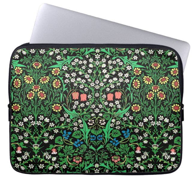 Capa Para Notebook William Morris Jacobean Floral, Fundo Negro (Frente)