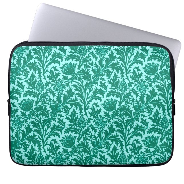 Capa Para Notebook William Morris Thistle Damask, Turquoise e Aqua (Frente)