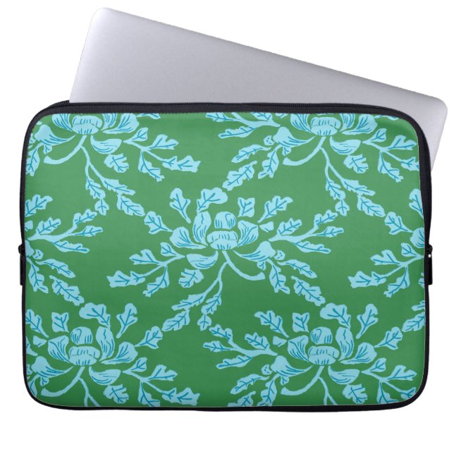 Capa Para Notebook Winding Peony Woodcut in Green and Aqua (Frente)