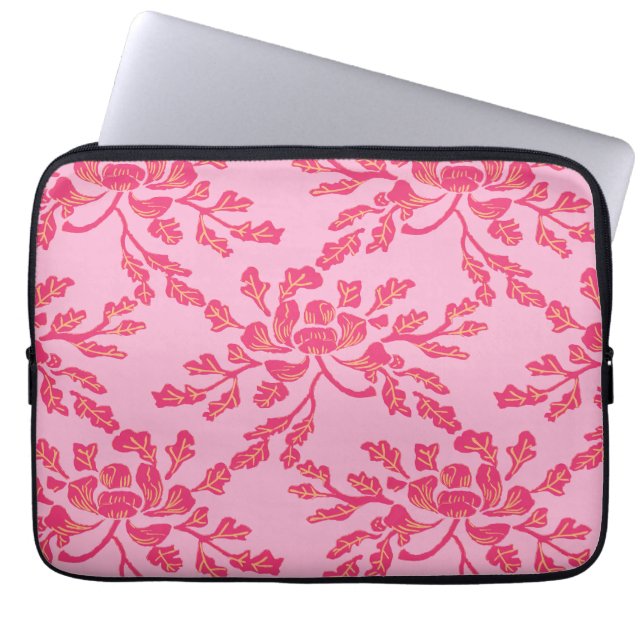 Capa Para Notebook Winding Peony Woodcut in Pink and Orange (Frente)