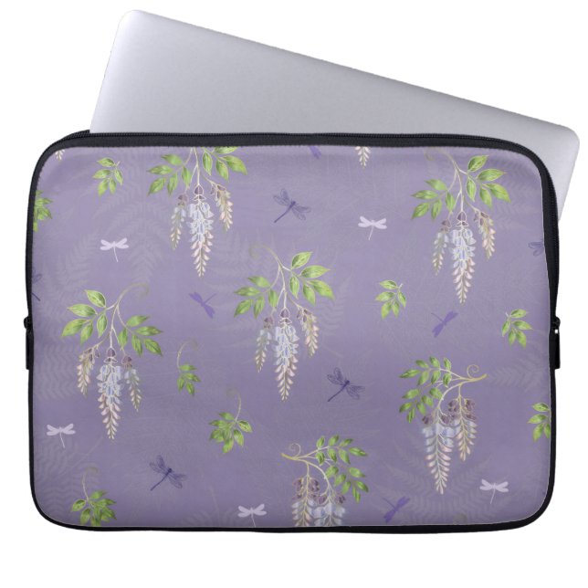 Capa Para Notebook Wisteria, samambaias e libélulas (Frente)