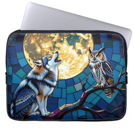 Capa Para Notebook Wolf and Owl Mosaic Art