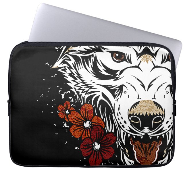 Capa Para Notebook Wolf Flower Tatoo Vintage (Frente)