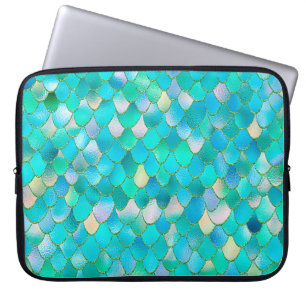 Capa Para Notebook Wonky Watercolor Teal Glitter Metal Scales de Sere