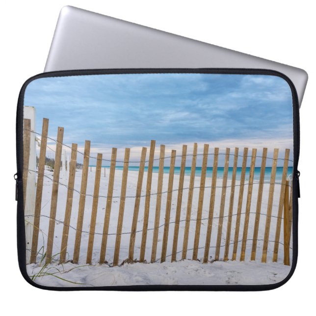 Capa Para Notebook Wooden Beach Fence Sunrise Bolsa de laptop (Frente)