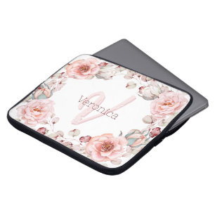 Capa Para Notebook Wreath Rosa de Aquarela Personalizada Branca