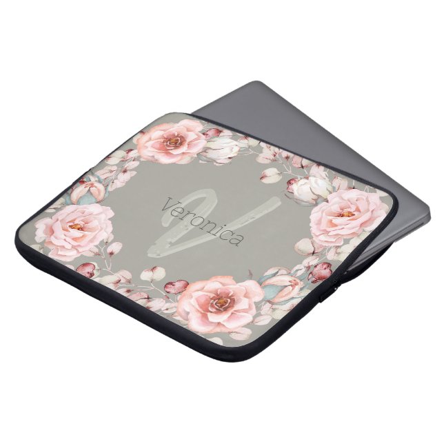 Capa Para Notebook Wreath Rosa de Aquarela Personalizada | Sage Green (Frente Topo)