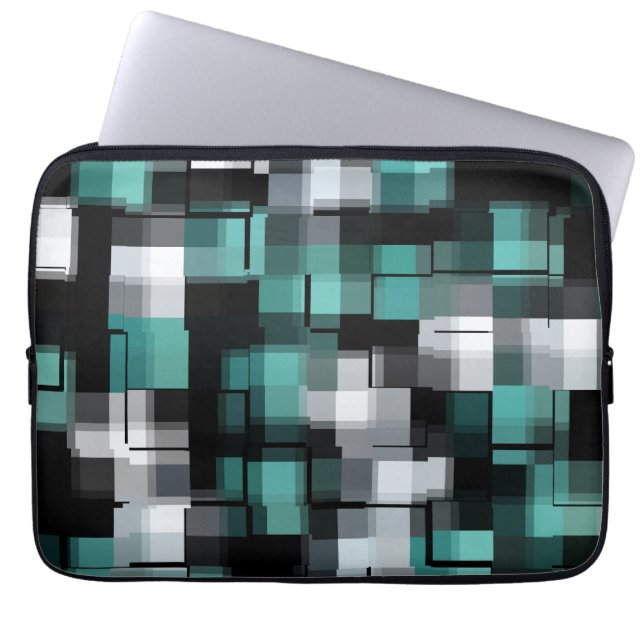 Capa Para Notebook Xadrez Abstrato azul-verde-azul-tênue (Frente)