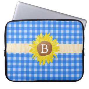 Capa Para Notebook Xadrez azul estilo country, girassol, monograma