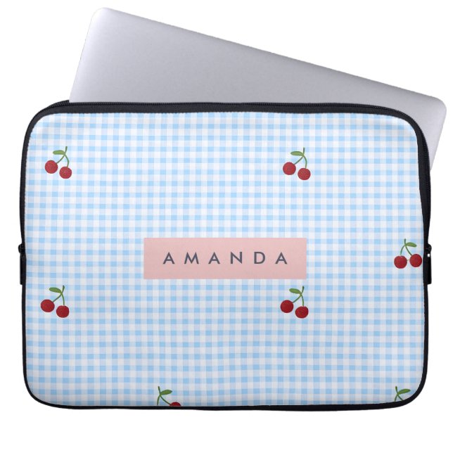 Capa Para Notebook Xadrez Azul Retrô Personalizado com Estampa de Cer (Frente)