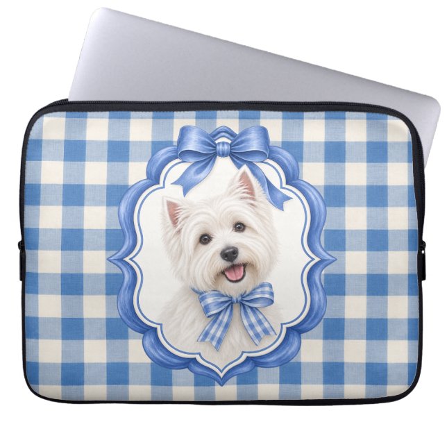 Capa Para Notebook Xadrez Azul Terrier Escocês Préppy Computador (Frente)