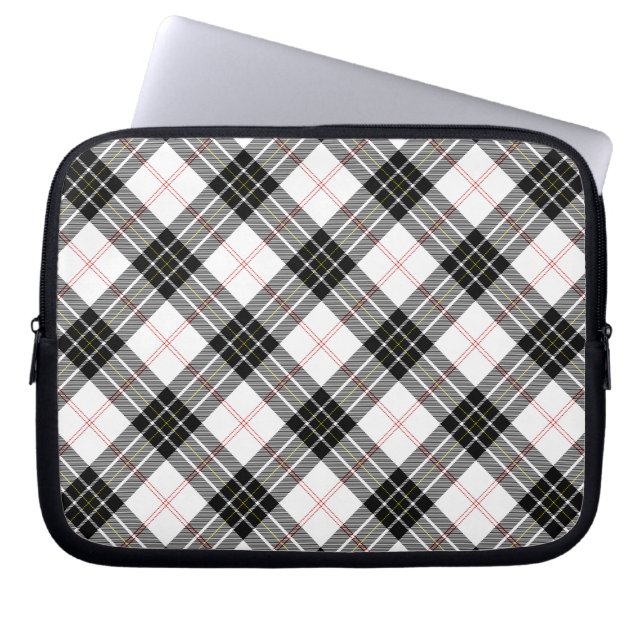 Capa Para Notebook Xadrez branca preta de tartan MacPherson (Frente)