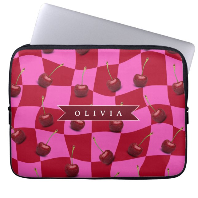 Capa Para Notebook Xadrez Cereja Personalizado Retro Nome Personaliza (Frente)