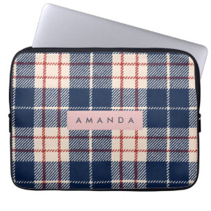 Capa Para Notebook Xadrez Clássico Personalizado Azul Marinho e Verme
