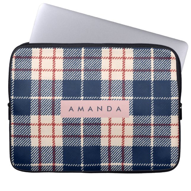 Capa Para Notebook Xadrez Clássico Personalizado Azul Marinho e Verme (Frente)