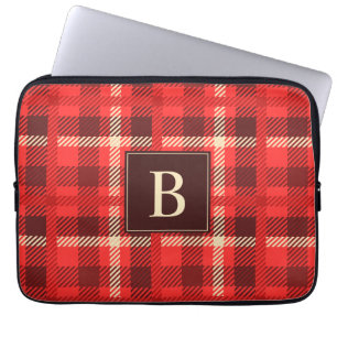 Capa Para Notebook Xadrez de aparência do Flanel vermelho com monogra