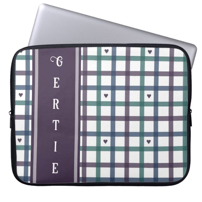 Capa Para Notebook Xadrez de Coração Roxo (Frente)