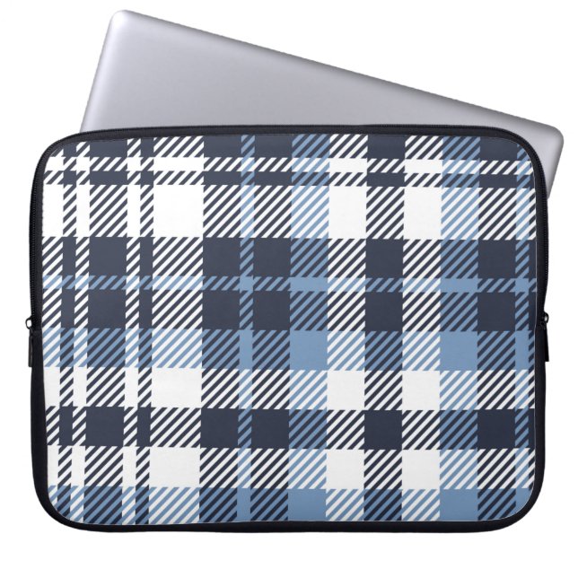 Capa Para Notebook Xadrez de tartan azul e branca (Frente)