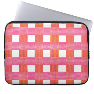Capa Para Notebook Xadrez de Tecido em Rosa e Laranja