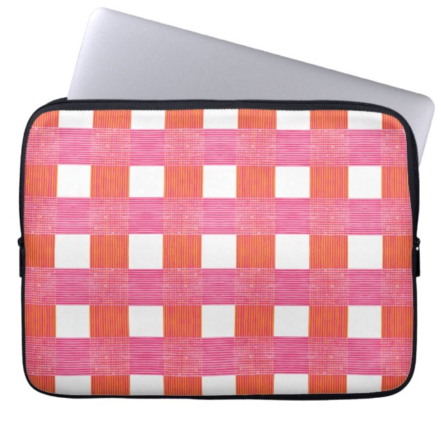 Capa Para Notebook Xadrez de Tecido em Rosa e Laranja (Frente)