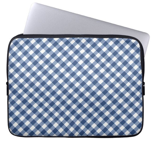 Capa Para Notebook Xadrez diagonal azul marinho e marfim (Frente)