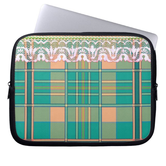 Capa Para Notebook Xadrez e colar verde de cor branca de pêssego (Frente)
