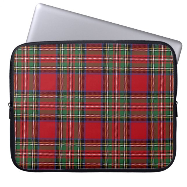 Capa Para Notebook Xadrez Escocês Stewart Vermelho Verde Rústico (Frente)