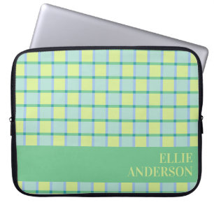 Capa Para Notebook Xadrez Moderno Azul Verde Lima Personalizado 