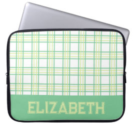 Capa Para Notebook Xadrez Moderno Preppy Varsity Fonte Verde Lima