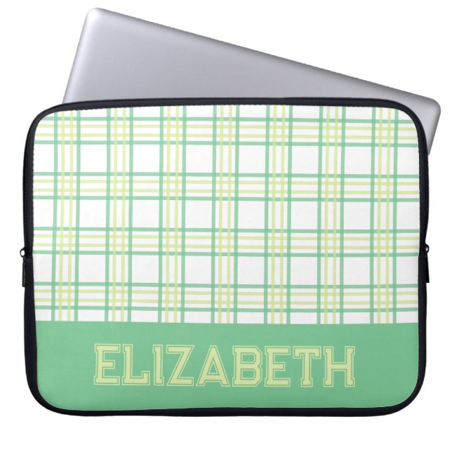 Capa Para Notebook Xadrez Moderno Preppy Varsity Fonte Verde Lima (Frente)