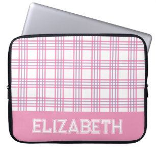 Capa Para Notebook Xadrez Moderno Preppy Varsity Rosa Roxo