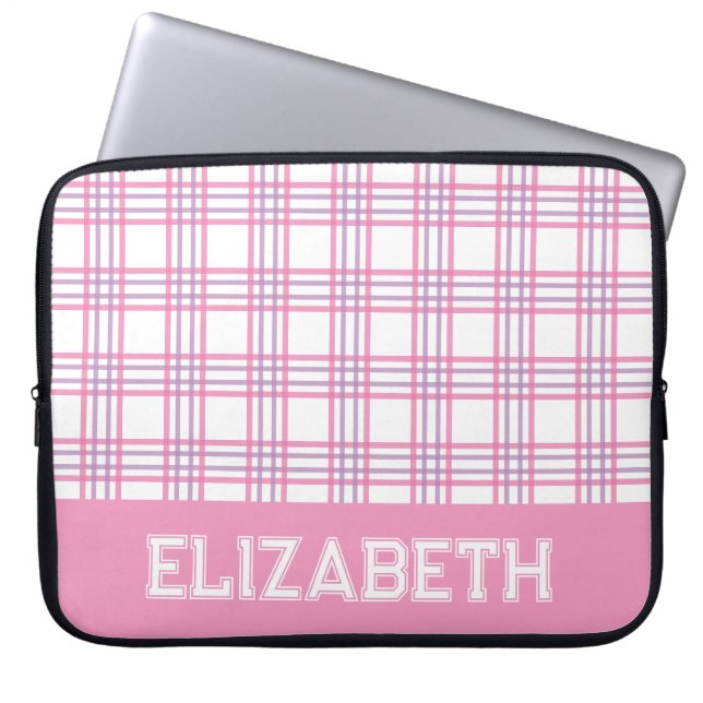 Capa Para Notebook Xadrez Moderno Preppy Varsity Rosa Roxo (Frente)