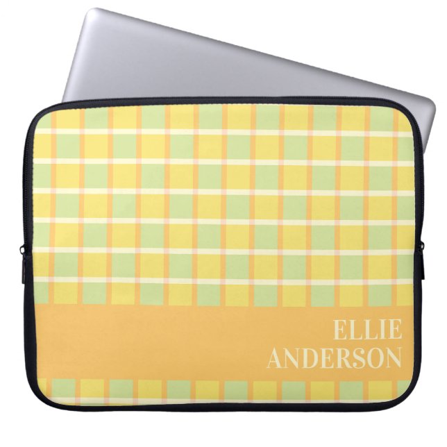 Capa Para Notebook Xadrez moderno verde amarelo laranja Personalizado (Frente)